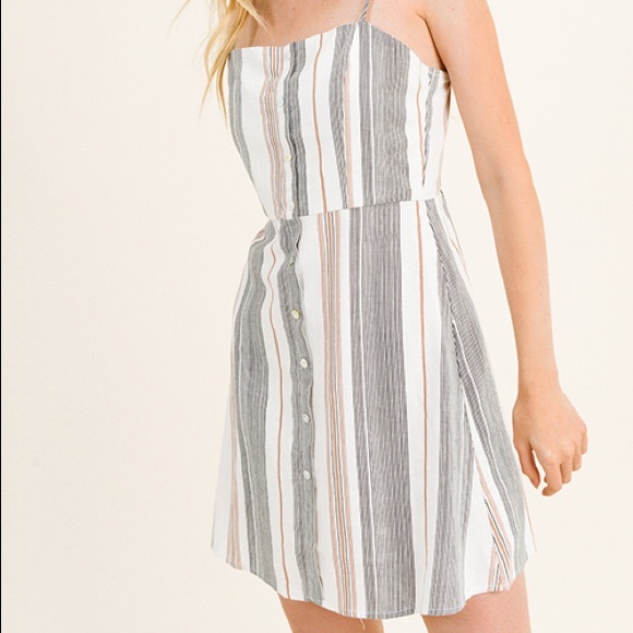 Ivory/Gray Stripped Dress - Picture 5 of 6